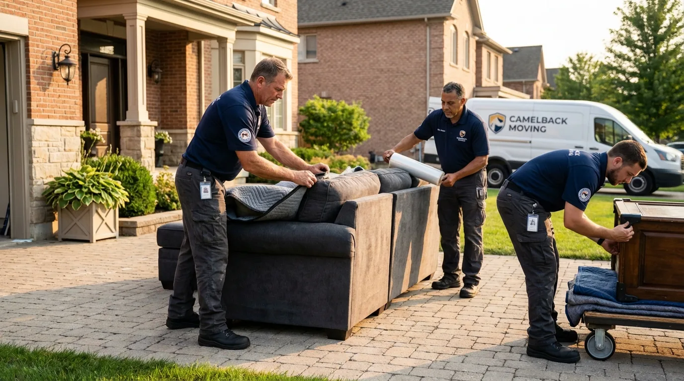 Large estate moving crew wrapping furniture in Bronx, NY